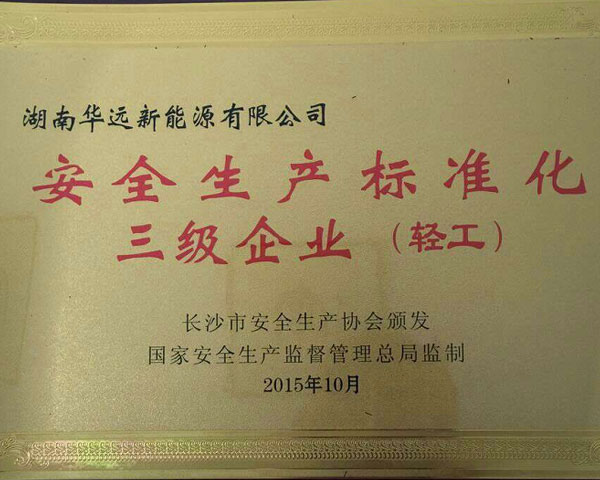 安全生產(chǎn)標(biāo)準化三級企業(yè)（輕工）